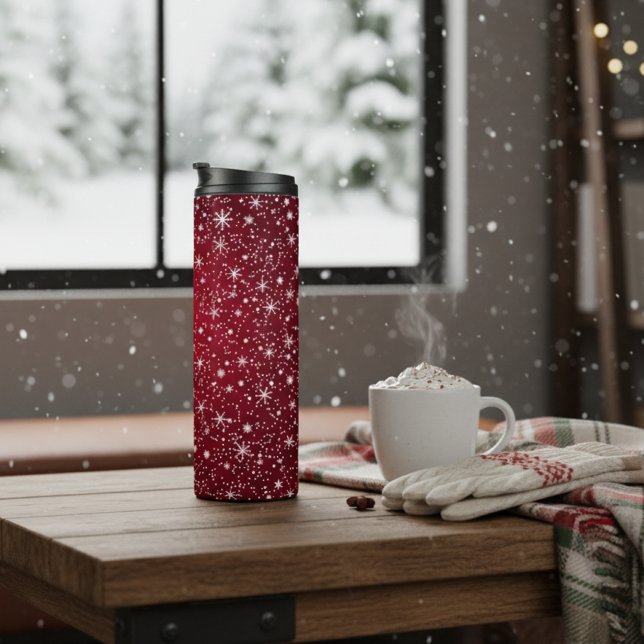 Garrafa Térmica Floco de Neve Vermelho Festivo (Criador carregado)