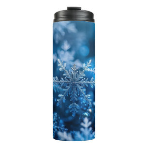 Garrafa Térmica Flocos de neve de Natal em Arte Digital a Cor Azul