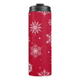 Garrafa Térmica Flocos de neve de Natal vermelhos