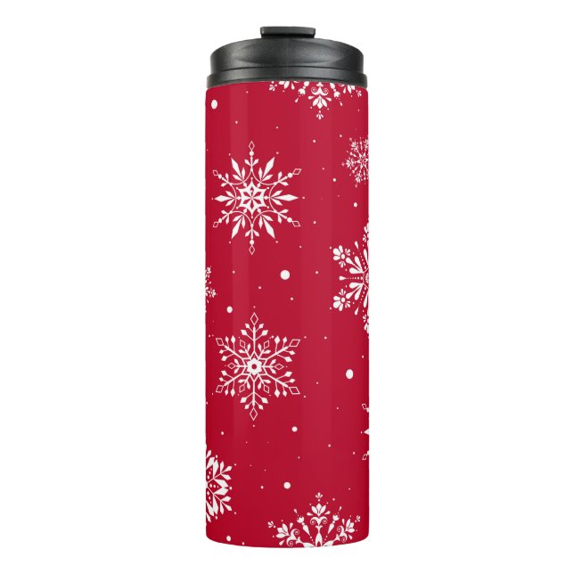 Garrafa Térmica Flocos de neve de Natal vermelhos (Frente)