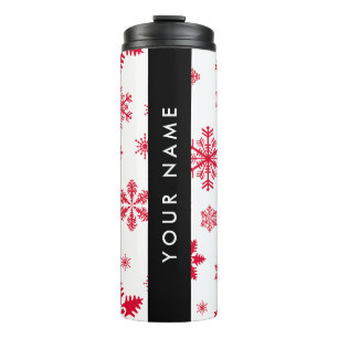 Garrafa Térmica Flocos de neve vermelhos, seu nome, personalize