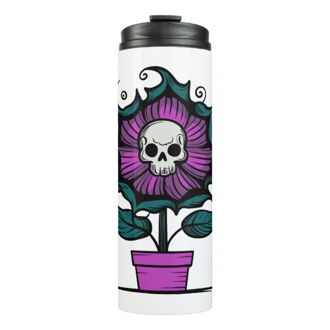 Garrafa Térmica Flor à Esquerda com Caveira no Centro (Frente)