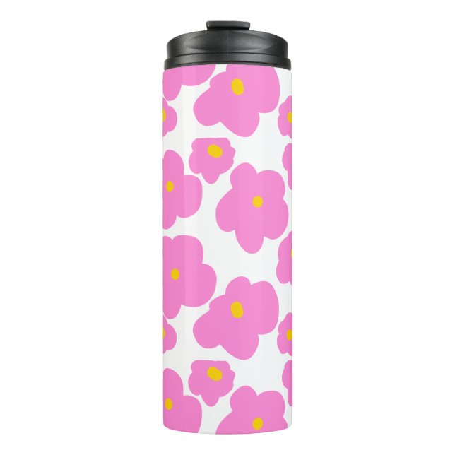 Garrafa Térmica Flor amarela rosa margarida moderna padrão elegant (Frente)