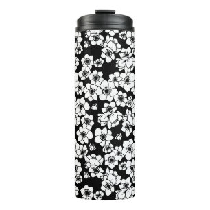 Garrafa Térmica Flor Anêmone Preto e Branco
