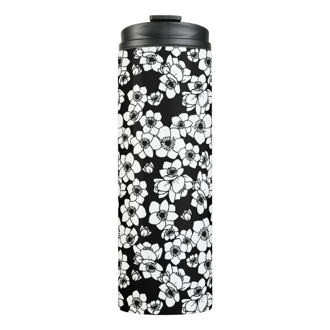 Garrafa Térmica Flor Anêmone Preto e Branco (Frente)