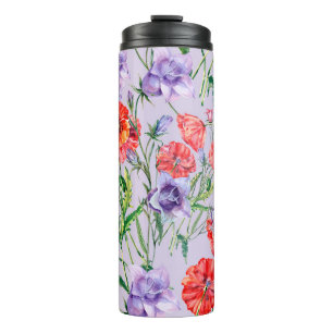 Garrafa Térmica Flor azul buquê, flor rosa e pop