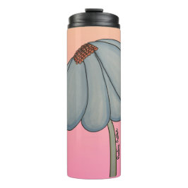 Garrafa Térmica Flor Azul com fundo rosa