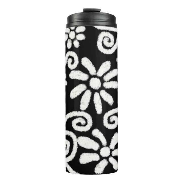 Garrafa Térmica Flor branco preto e espirros Flores Flores (Frente)