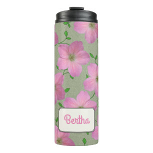 Garrafa Térmica Flor cor-de-rosa romântica do jardim botânica