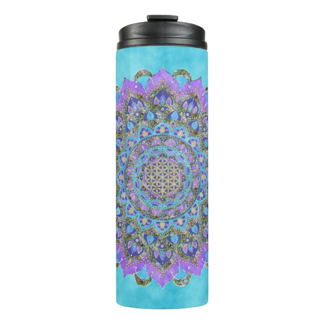 Garrafa Térmica Flor da Vida - Mandala Estilo Índia 2 (Frente)