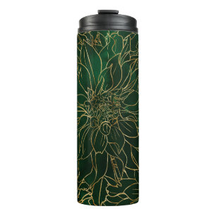 Garrafa Térmica Flor Dahlia Dourada e verde
