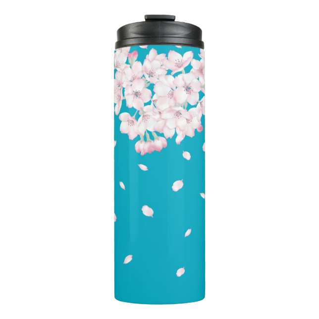 Garrafa Térmica Flor de Cerejeira Sakura Azul (Frente)