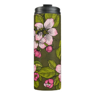 Garrafa Térmica Flor de maçã em verde-escuro