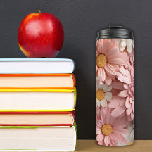 Flor de margarida 3D, rosa e branca