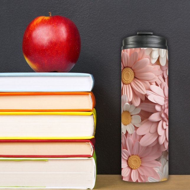 Garrafa Térmica Flor de margarida 3D, rosa e branca (Criador carregado)