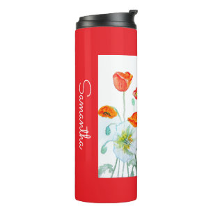 Garrafa Térmica Flor de Papoula Laranja Vermelha Nome de Mulher Aq