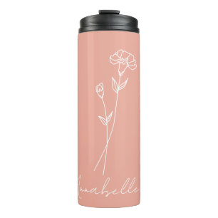 Garrafa Térmica Flor do Mês de Nascimento   Nome do presente de an