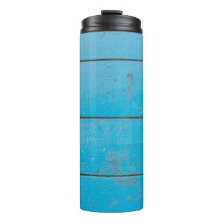 Garrafa Térmica Flor empoeirada de madeira fresca de vinheta azul 