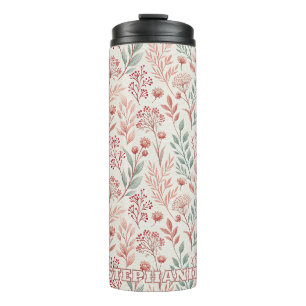 Garrafa Térmica Flor, Floral e Folha de Cereja Rosa