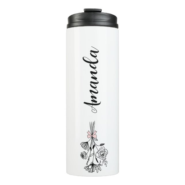 Garrafa Térmica Flor Personalizada Nome Flor do Mês de Nascimento (Frente)