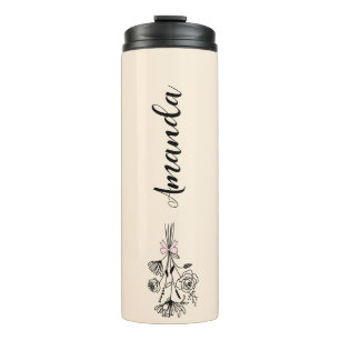Garrafa Térmica Flor Personalizada Nome Flor do Mês de Nascimento 