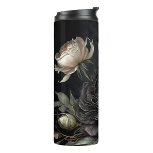 Garrafa Térmica Flor Preto Rosa de Disposição Gótica