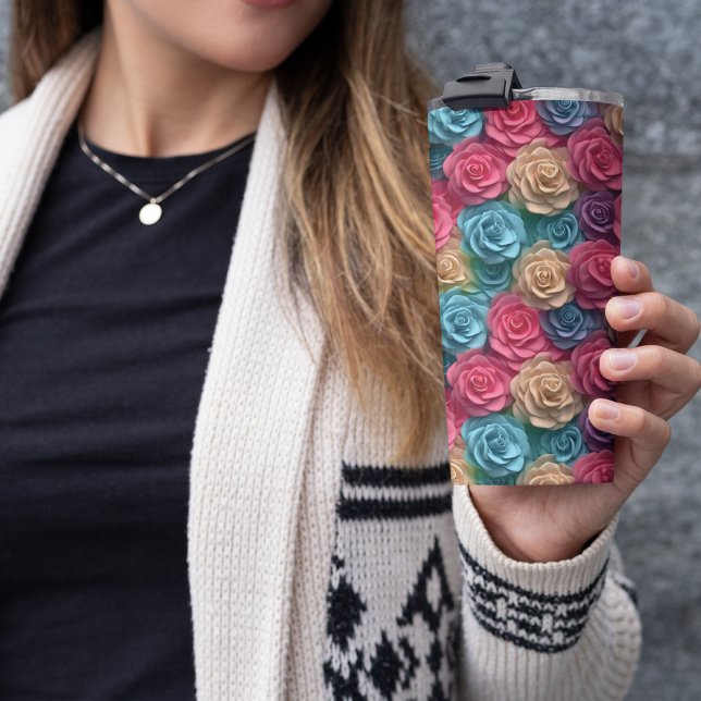 Garrafa Térmica Flor Rosa 3D (3D Pink Floral Thermal Tumbler)