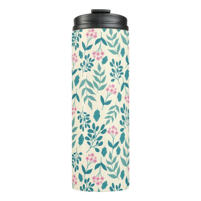 Garrafa Térmica flor rosa aquarela padrão legal presente feminino (Frente)