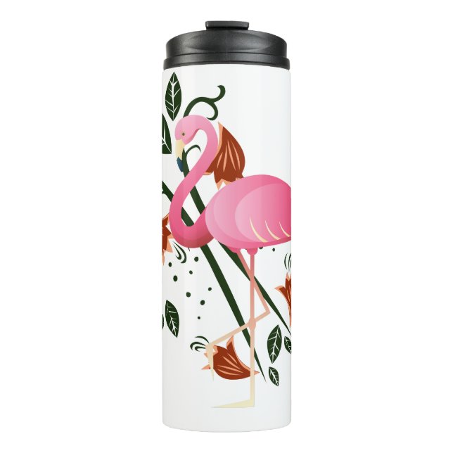Garrafa Térmica Flor rosa-rosa primavera Verão Flamingo (Frente)