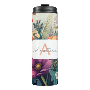 Garrafa Térmica Flor Selvagem Personalizada com Nome e Monograma