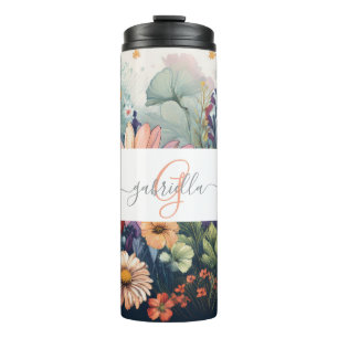 Garrafa Térmica Flor Selvagem Personalizada com Nome e Monograma