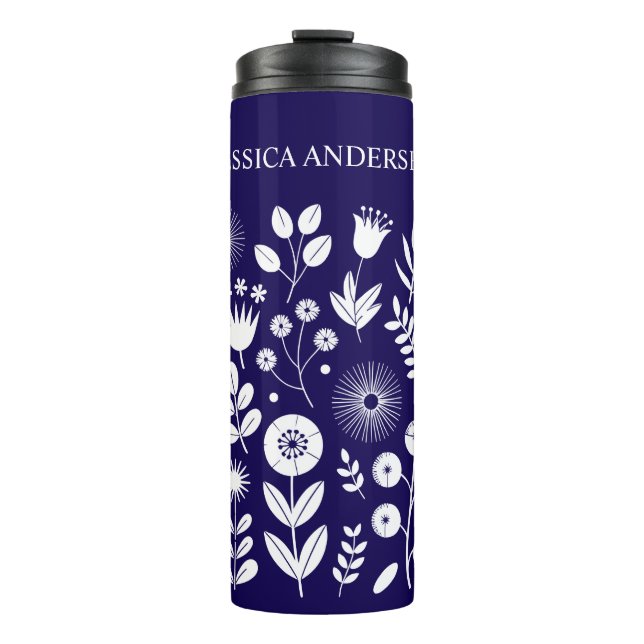 Garrafa Térmica Flor selvagem roxa e branca (Frente)