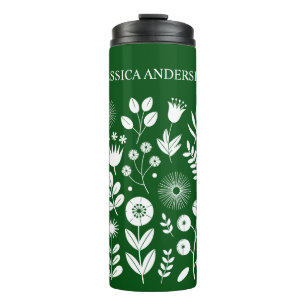 Garrafa Térmica Flor Selvagem Verde-Branco