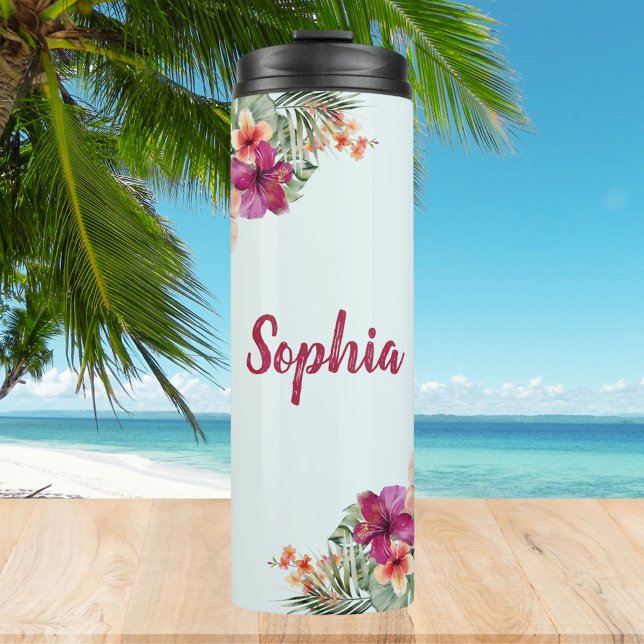 Garrafa Térmica Flor Tropical de Hibiscus Rosa Monograma (In situ)