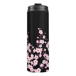 Garrafa Térmica Florais Flores de Cerejeira Rosa Preto