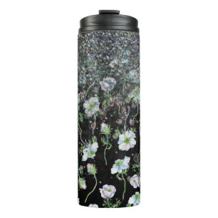 Garrafa Térmica *~* Floral Anemone Silver Glitter Girly 