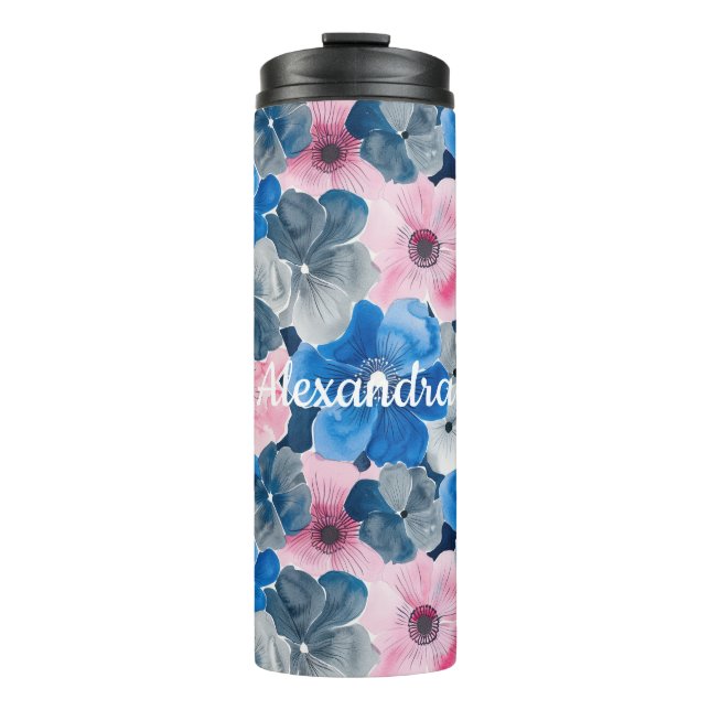 Garrafa Térmica Floral Azul-Rosa-Chic (Frente)