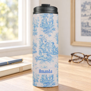 Garrafa Térmica Floral azul vintage turquesa toile jouy monograma