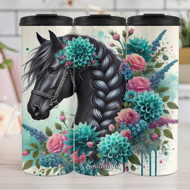Garrafa Térmica Floral Black Horse Braided Mane (Criador carregado)