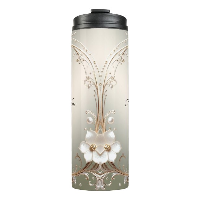 Garrafa Térmica Floral Branco Ornamentado (Frente)