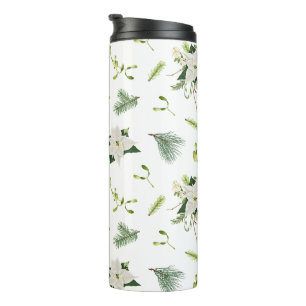 Garrafa Térmica Floral Branco Verde Suave e Elegante