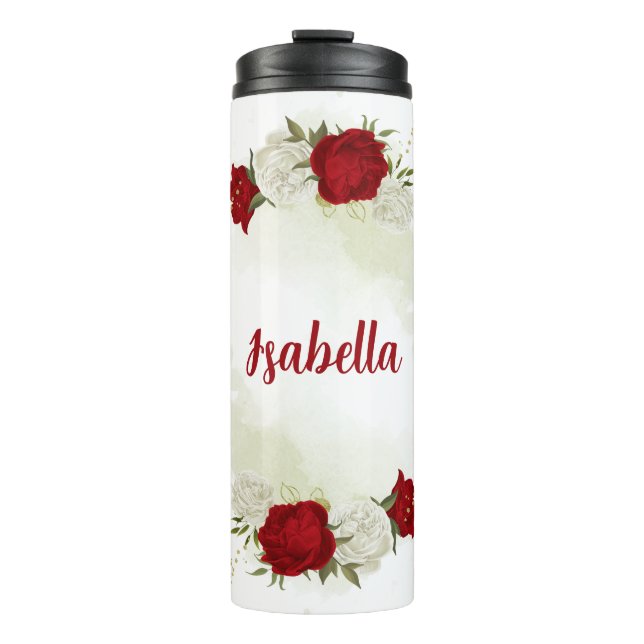 Garrafa Térmica Floral branco verdejante  (Frente)