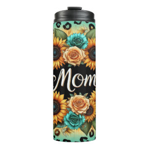 Garrafa Térmica Floral Com Girassóis E Rosas Para Mamãe