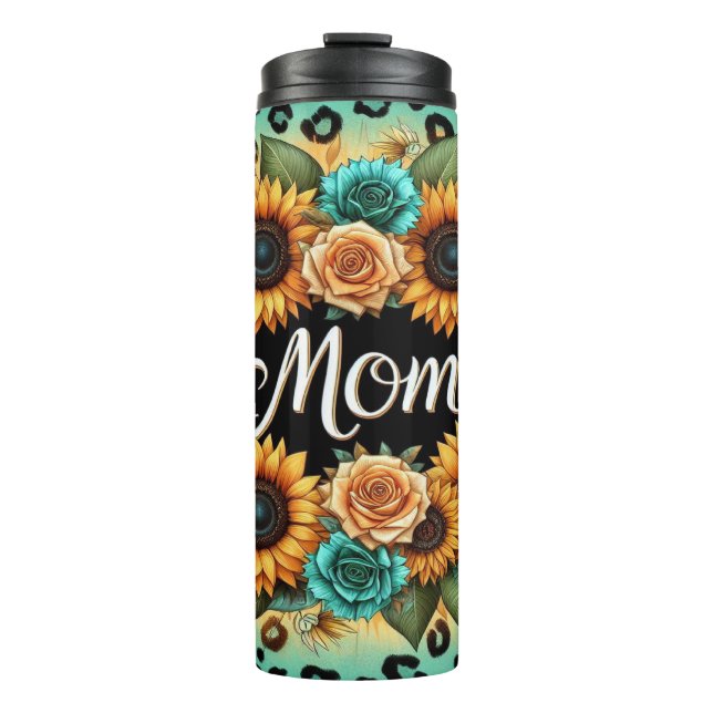 Garrafa Térmica Floral Com Girassóis E Rosas Para Mamãe (Frente)