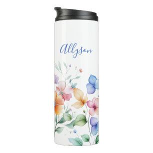 Garrafa Térmica Floral de Aquarela Personalizada