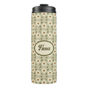 Garrafa Térmica Floral Decorativo em Branco e bege Personalizado