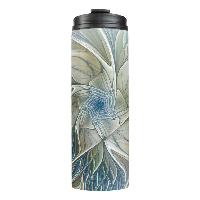 Garrafa Térmica Floral Dream Pattern Abstrato Blue Khaki Fractal (Frente)