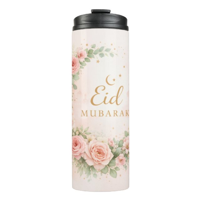 Garrafa Térmica Floral Eid Mubarak – Blush Pink Islamic Gift f (Frente)