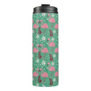 Garrafa Térmica Floral flamingo sem costura, padrão rosa verde