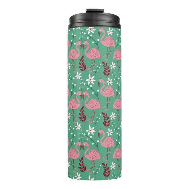 Garrafa Térmica Floral flamingo sem costura, padrão rosa verde (Frente)